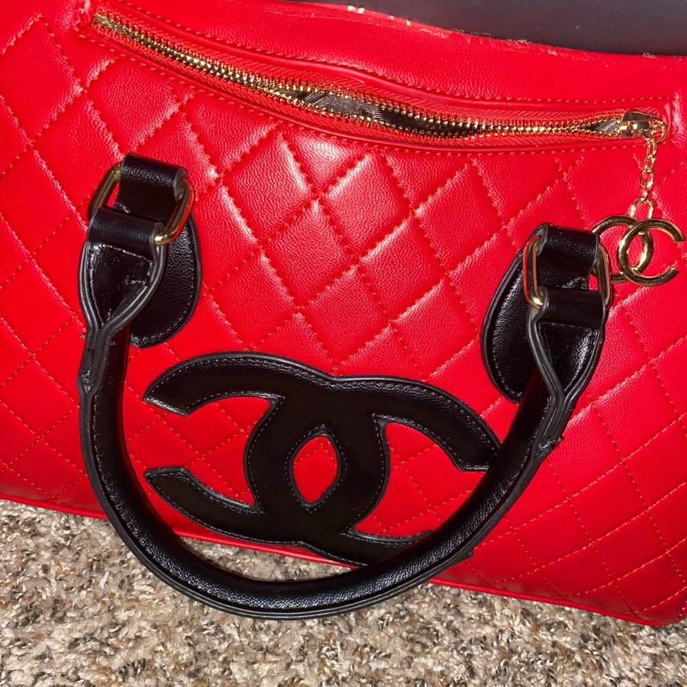 Chanel Red and Black Mini Quilted Bag